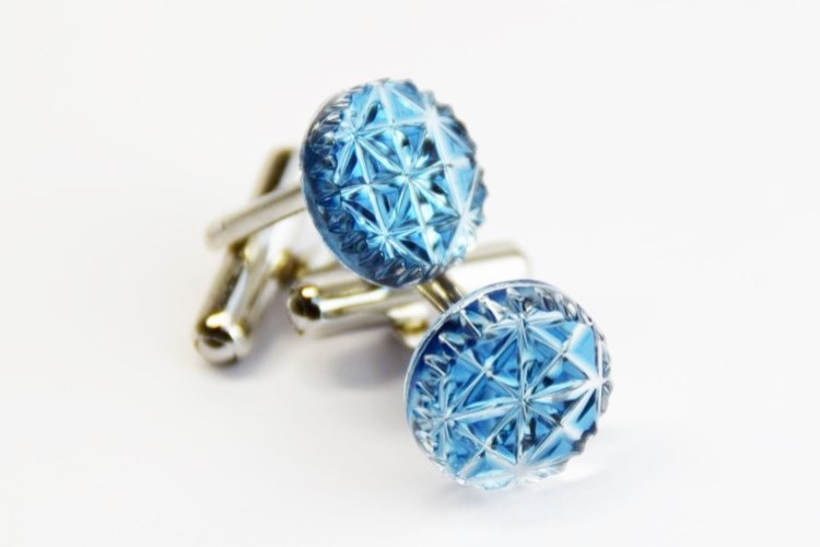 東京切子カフスボタン　麻乃葉　青