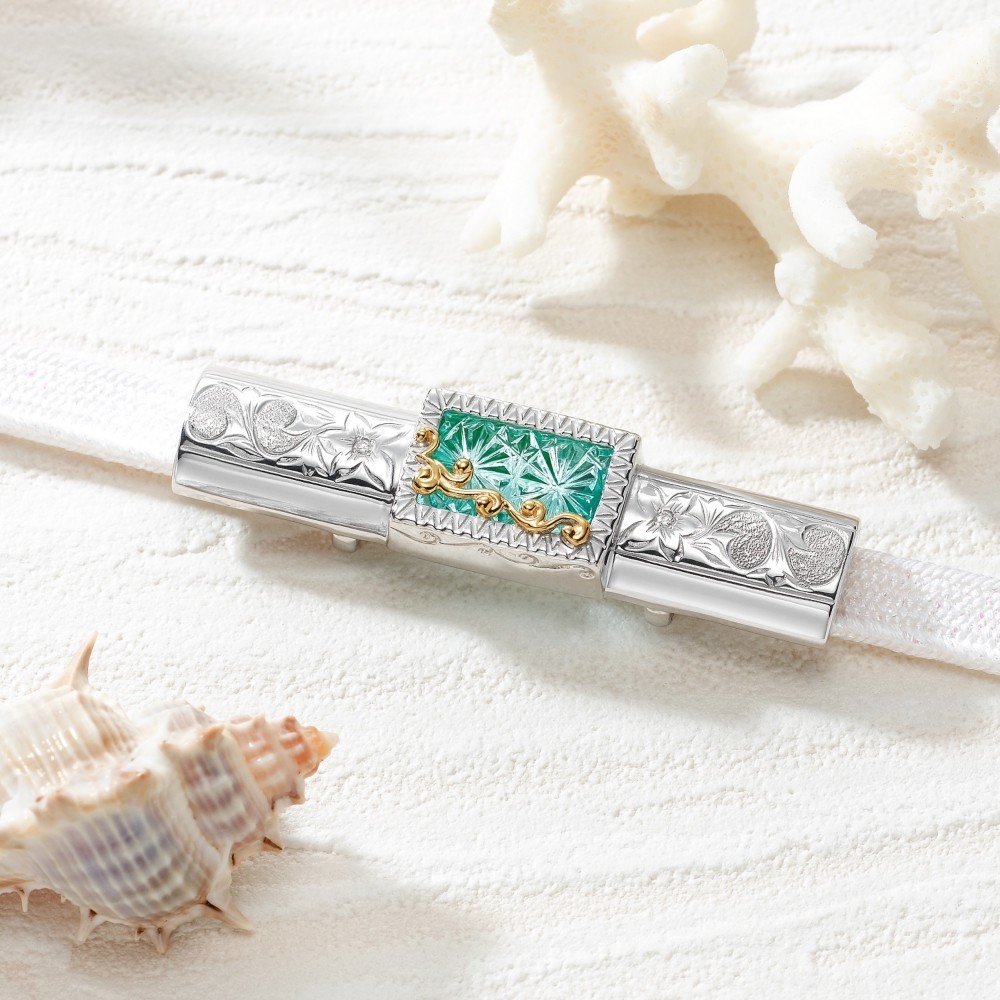 KILIKO　JEWELRY（東京切子）×ハワイアンジュエリー 帯留　星姫　ピーコックグリーン 72,600円
