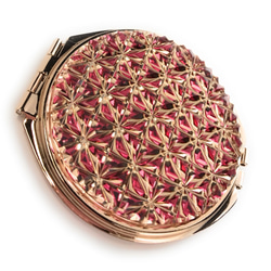 東京切子コンパクトミラー”Jewelry" 麻の葉/　金赤 ピンクゴールド 2枚目の画像