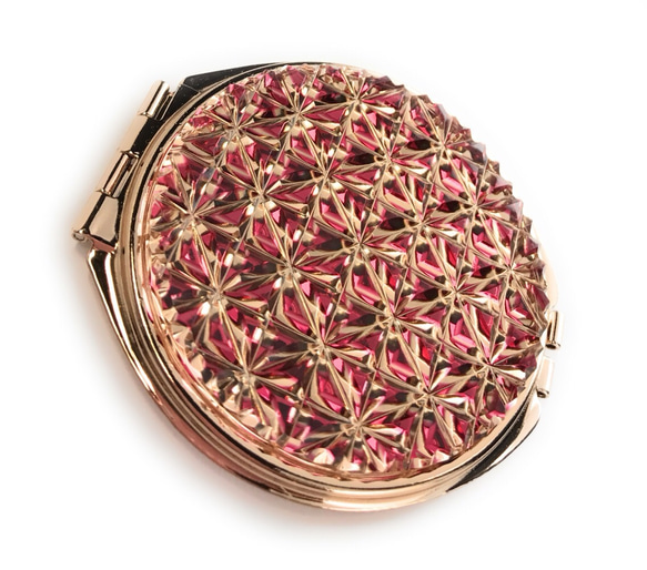 東京切子コンパクトミラー”Jewelry" 麻の葉/　金赤 ピンクゴールド 2枚目の画像