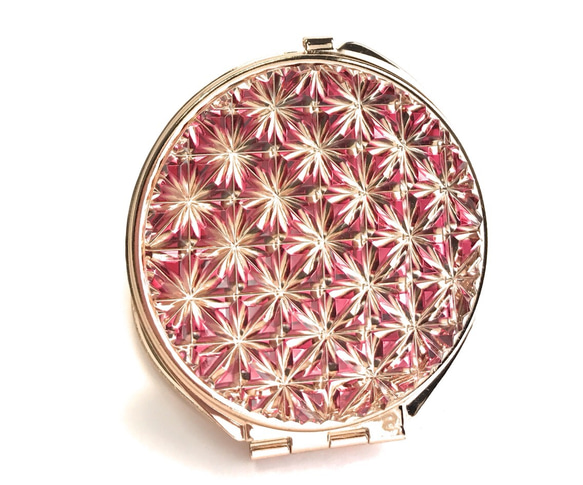 東京切子コンパクトミラー”Jewelry" 麻の葉/　金赤 ピンクゴールド 3枚目の画像