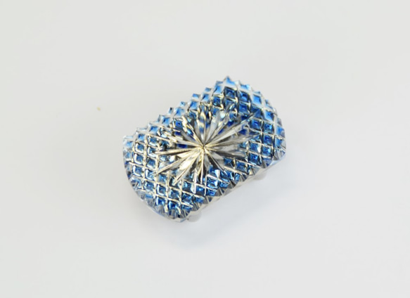 東京切子帯留め　光更紗　青 