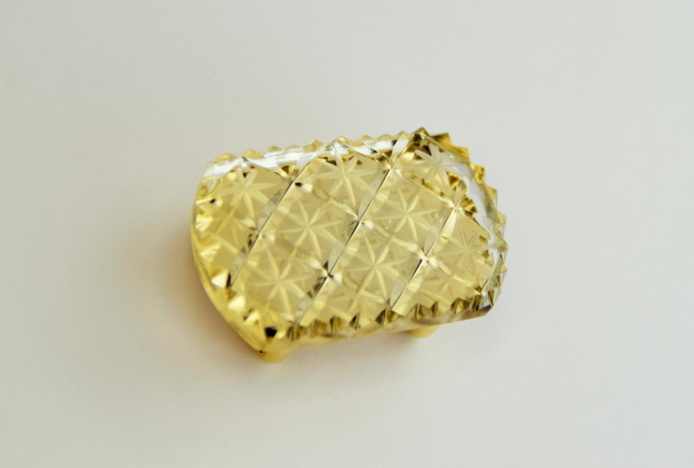 東京切子帯留め　輝七宝 "Lucent" クリアー・ゴールド