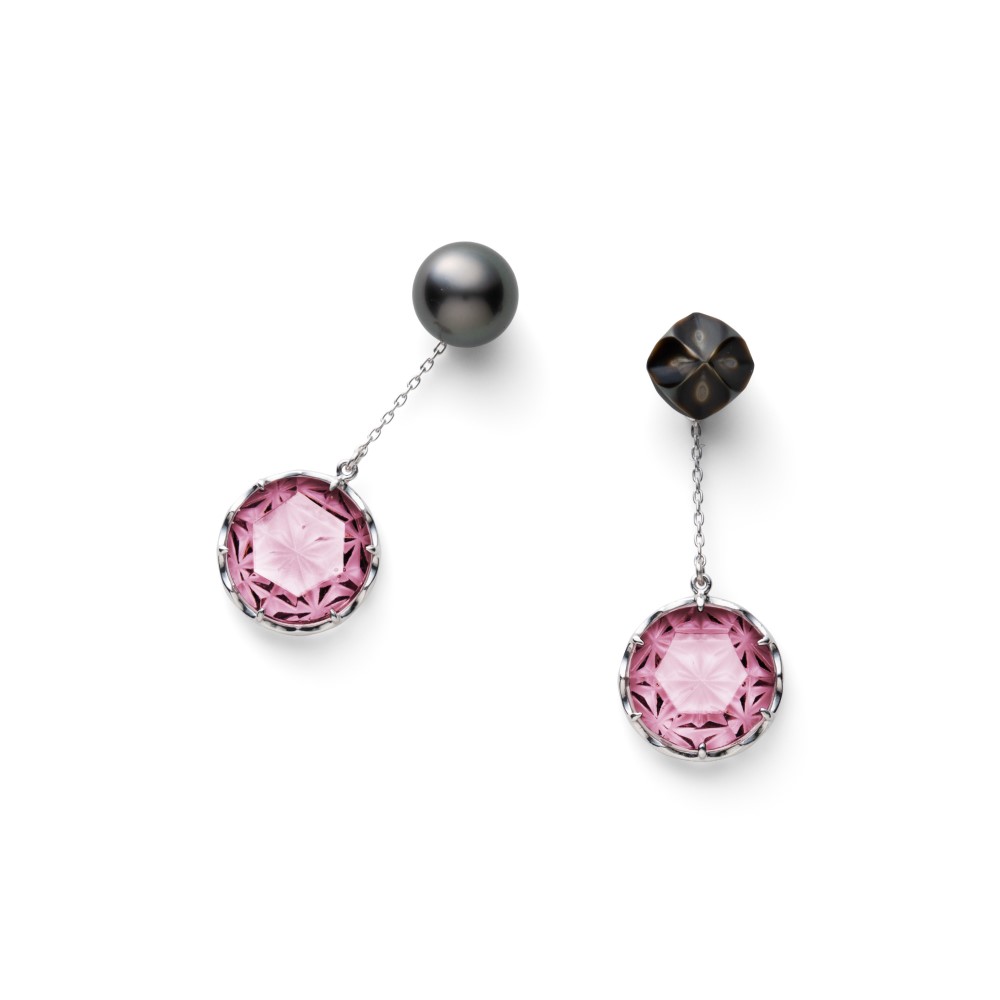 KILIKO JEWELRY(東京切子）ピアス　ルーセント　麻乃葉　Amethyst　　雅七宝パール