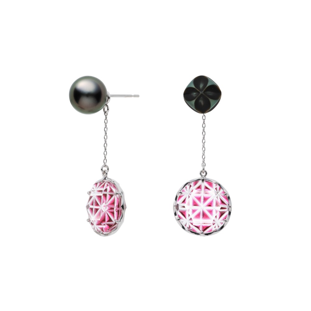 KILIKO JEWELRY(東京切子）ピアス/ルーセント　麻乃葉　金赤　雅七宝パール｜詳細画像