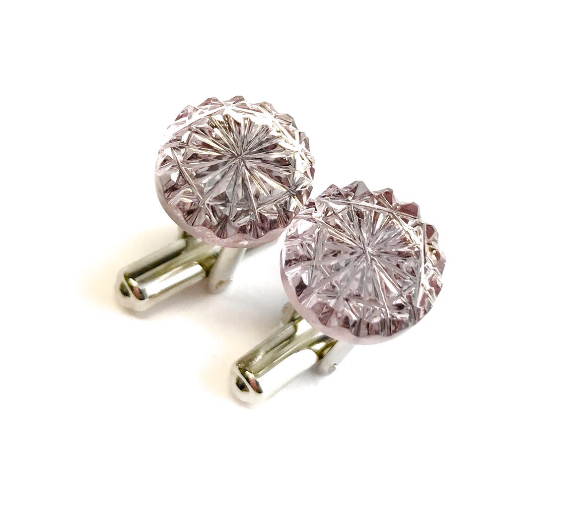 東京切子カフスボタン　菊　Amethyst