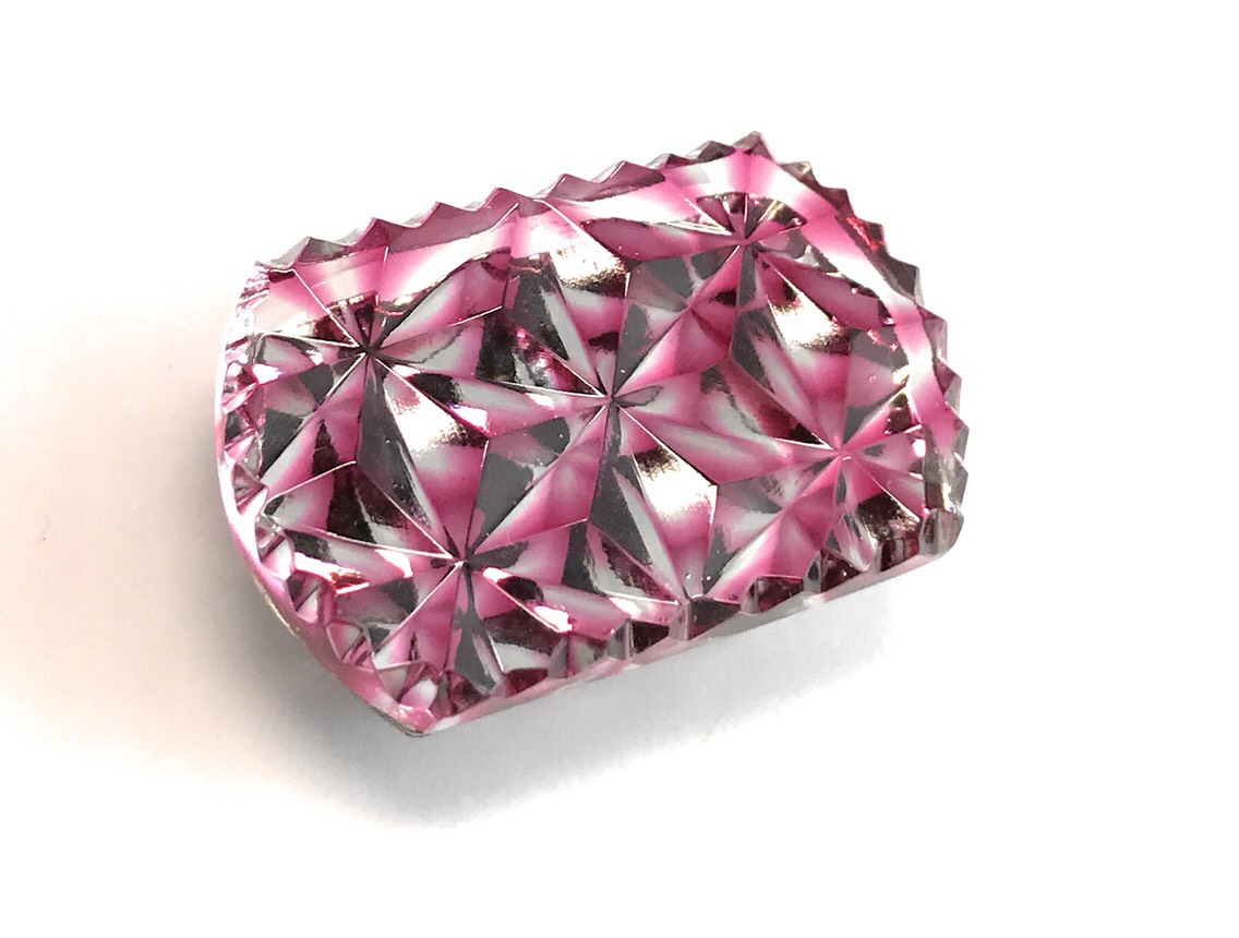 東京切子帯留め　お太鼓　六花　金赤