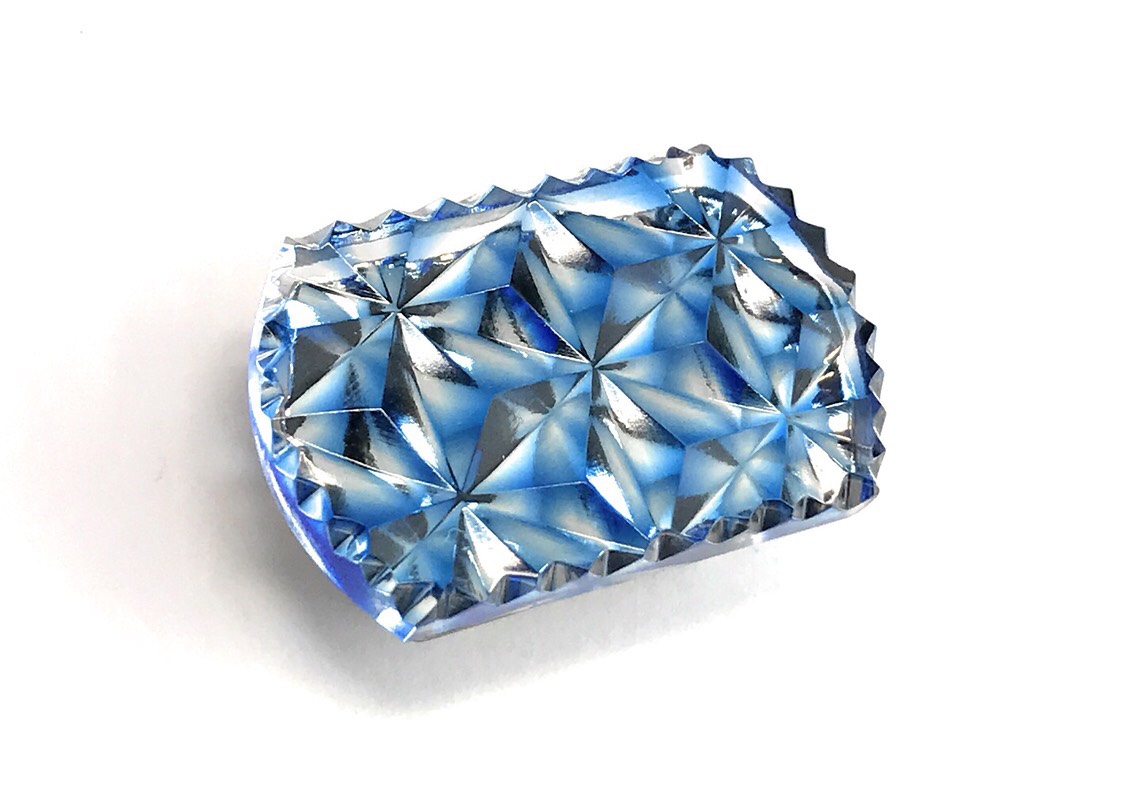 東京切子帯留め　お太鼓　六花　青