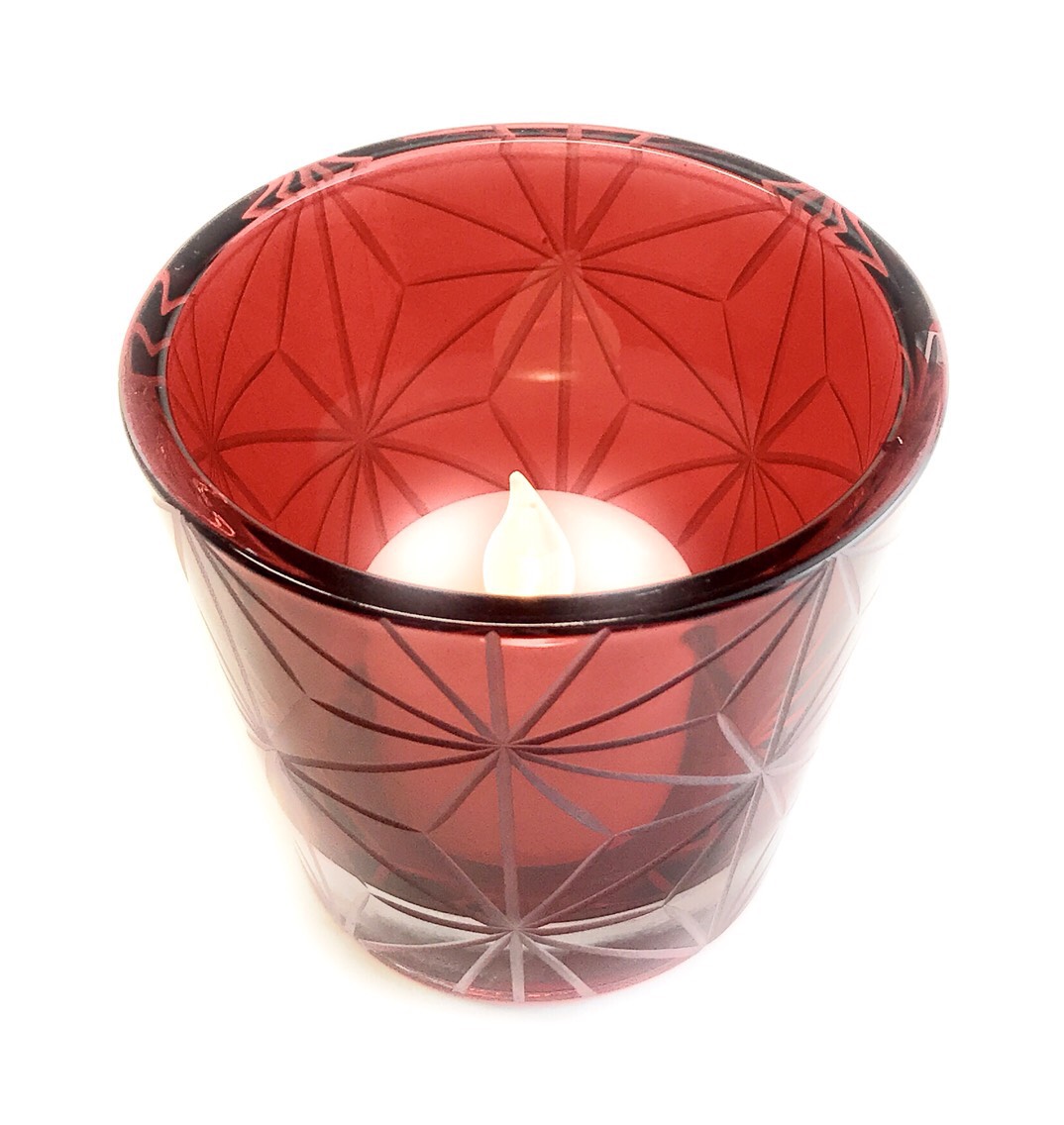 東京切子（花切子）キャンドルホルダー　千代紙　　レッド