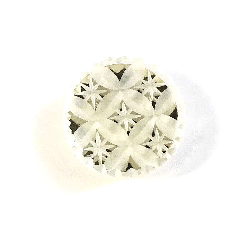 東京切子（花切子）帯留め　丸　輝七宝　～かがやきしっぽう～　クリアーゴールド