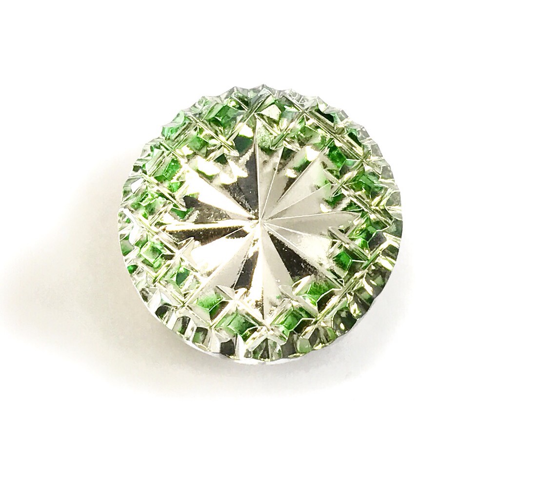 東京切子帯留  　丸　光更紗　～ひかりさらさ～　緑・ゴールド