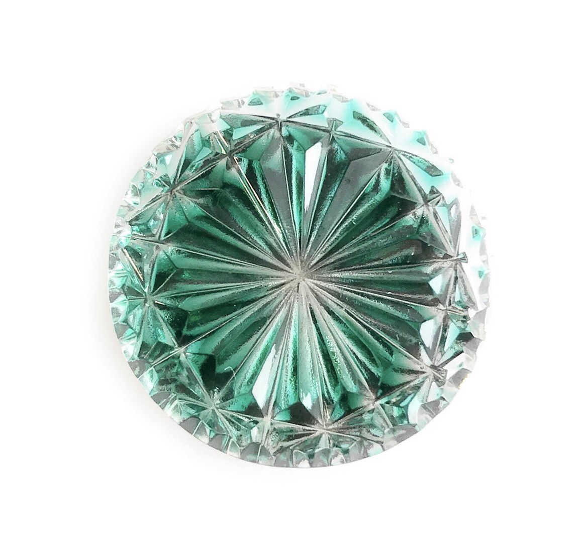 東京切子帯留め　丸　菊　/　ダークグリーン