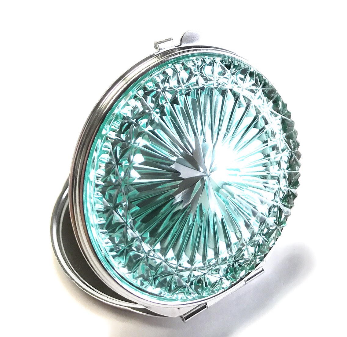 東京切子コンパクトミラー 輝菊　～かがやきぎく～　ピーコックグリーン　Silver