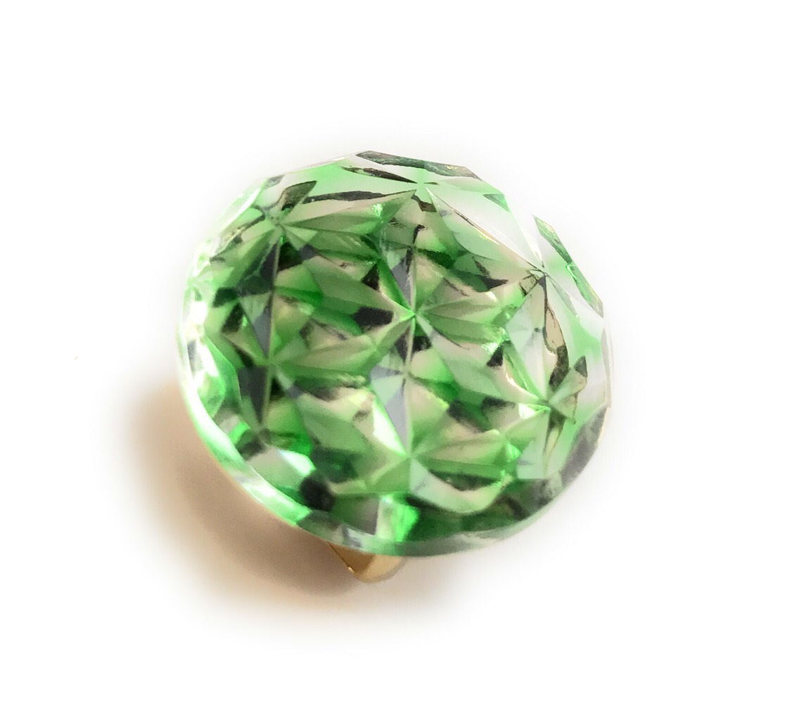 東京切子帯留め　丸　六花　/　グリーン・ゴールド