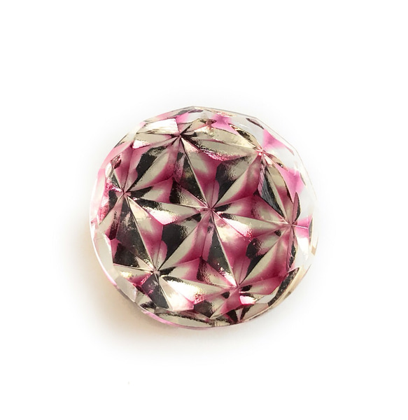 東京切子帯留め　丸　六花　/　ライト金赤・ゴールド 