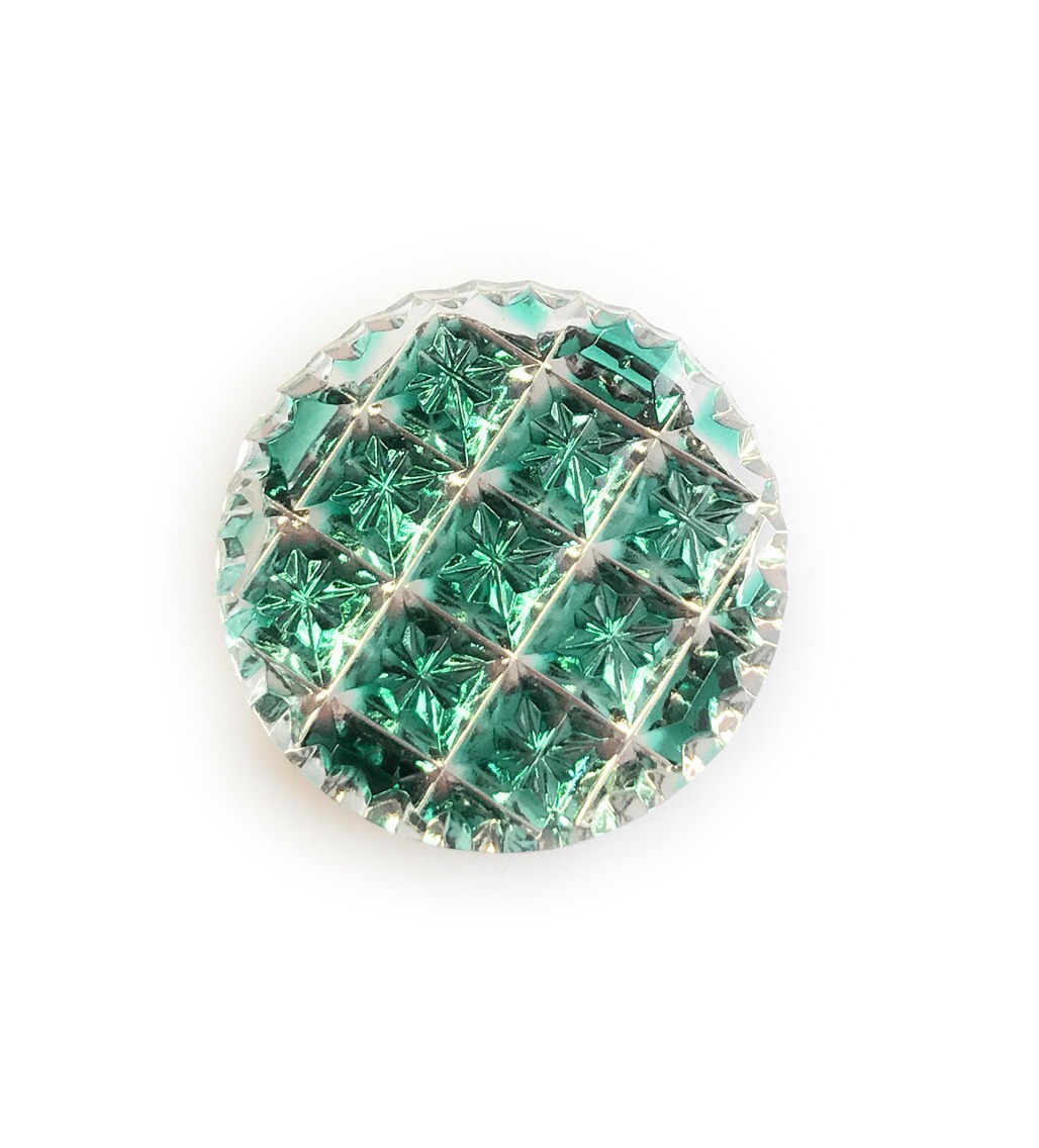 東京切子帯留め　丸　輝市松　～かがやきいちまつ～　/　ダークグリーン