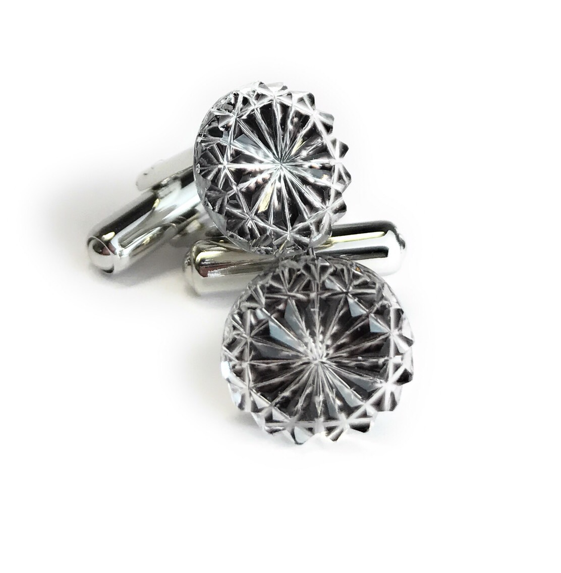 東京切子カフスボタン　菊　ブラック（手磨き）