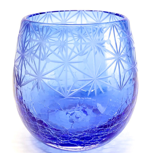 琉球ガラス × 東京切子(花切子）丸 千代紙 蒼 グラス KILIKO