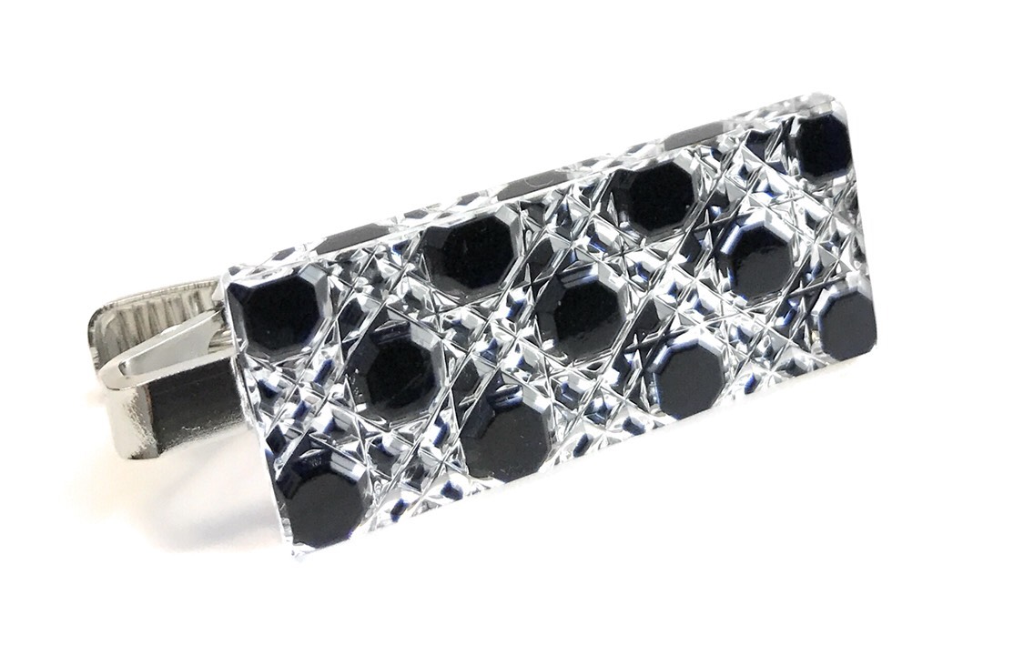 東京切子タイピン  八角籠目　ブラック（大）