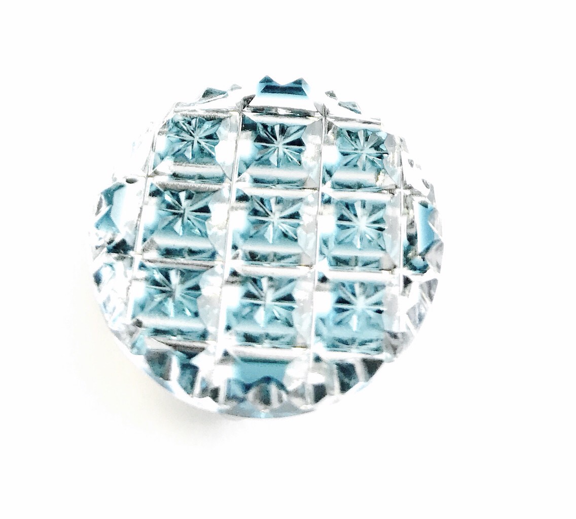 東京切子帯留め　丸　輝市松　～かがやきいちまつ～　/　ダークブルー