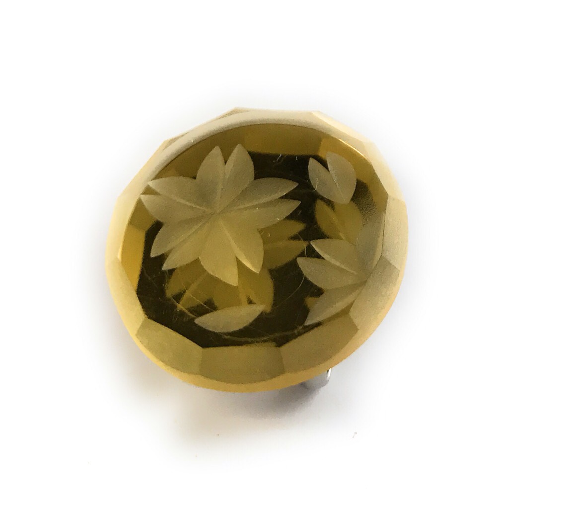 東京切子帯留 Reflection　桜舞　イエロー