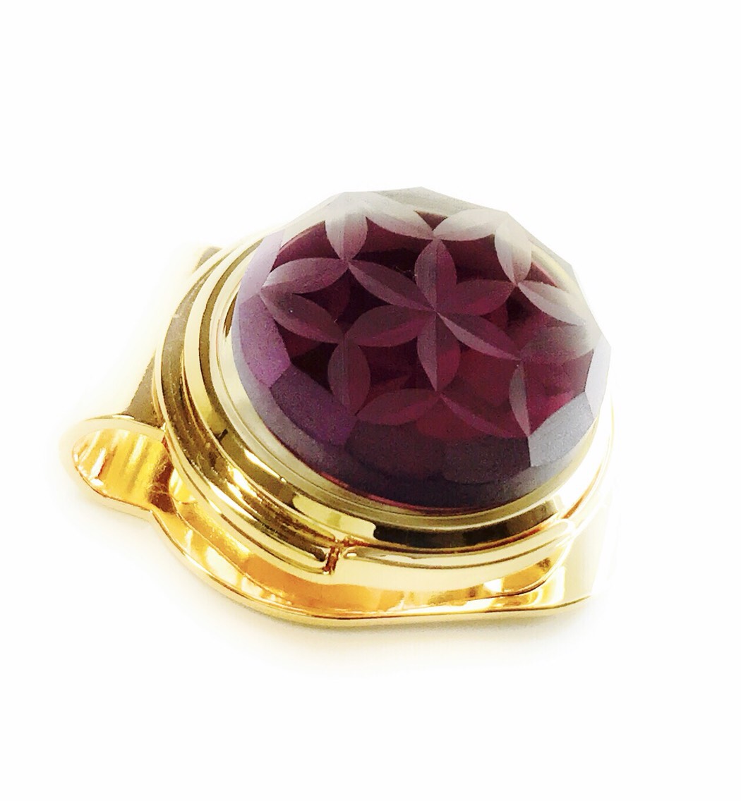 東京切子（花切子）ゴルフマーカー 六花　/　パープル・ゴールド