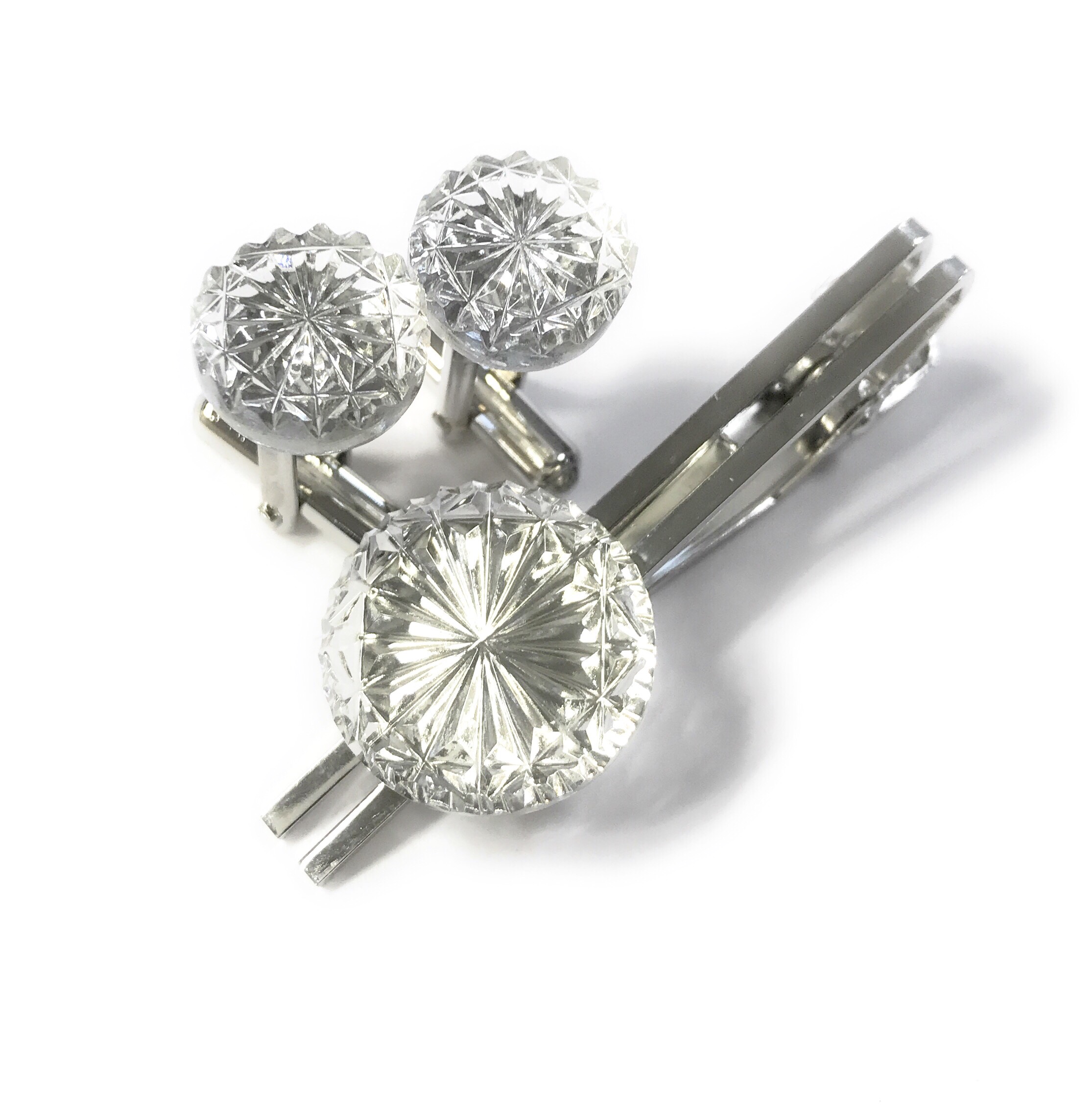 東京切子タイピン・カフスセット　菊　クリアー