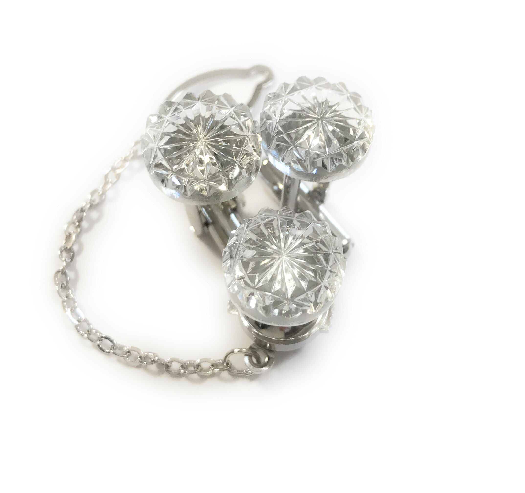 東京切子タイタック・カフスセット　菊　クリアー