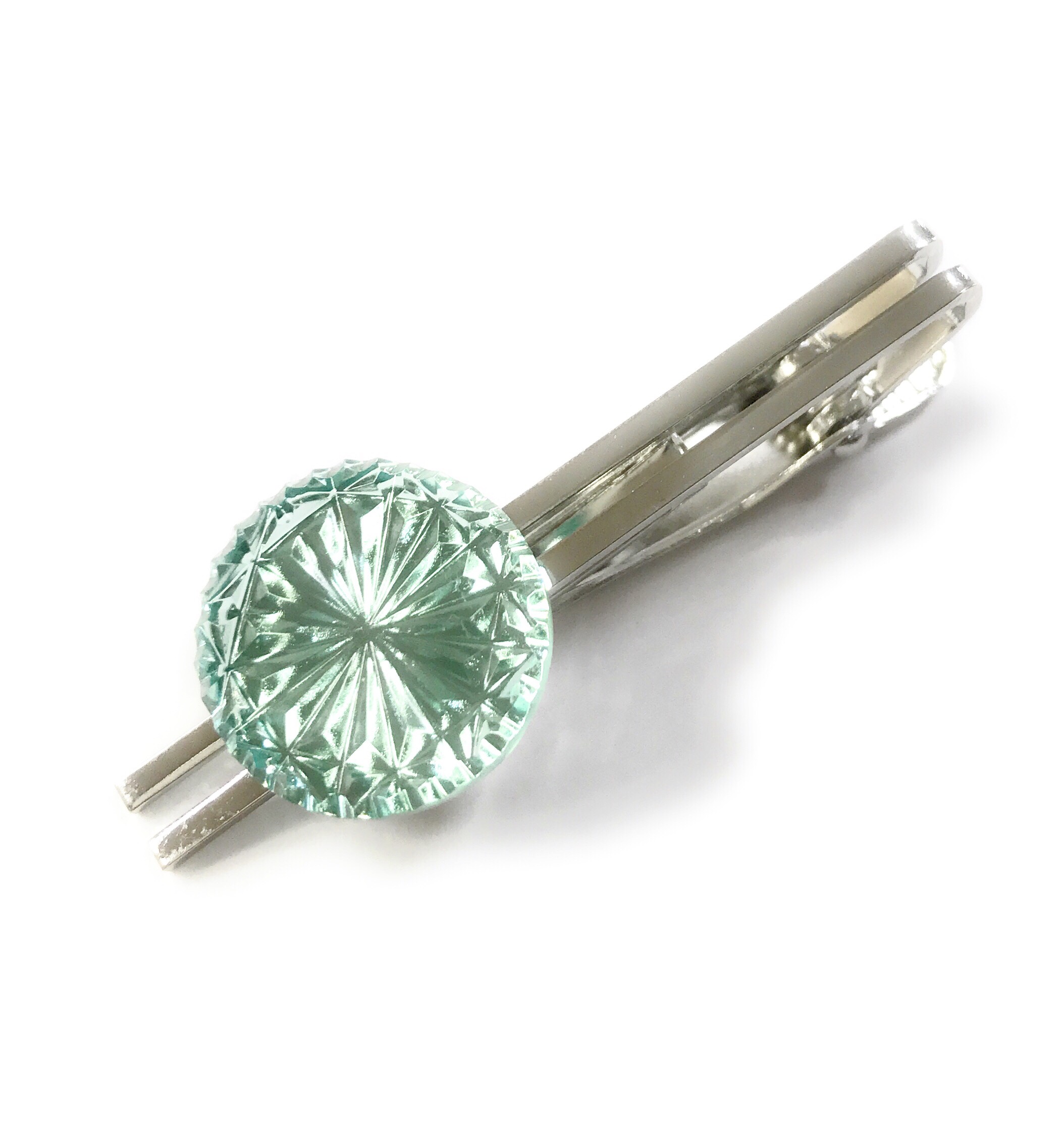 東京切子タイピン　菊　ピーコックグリーン