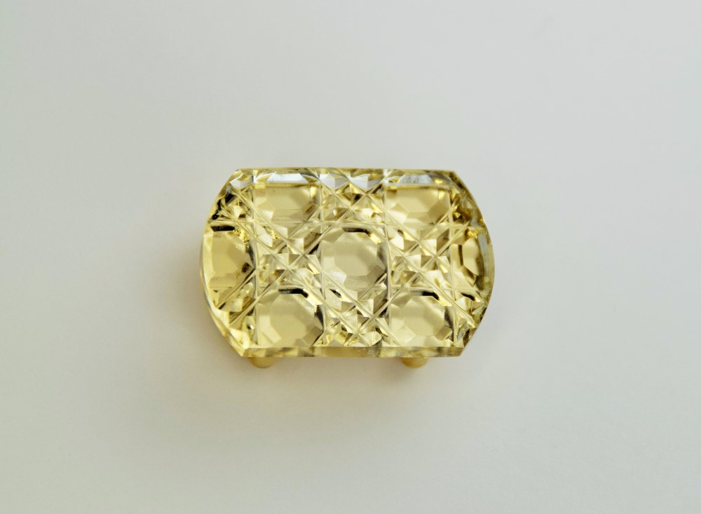 東京切子帯留め　お太鼓　八角籠目　クリアーゴールド