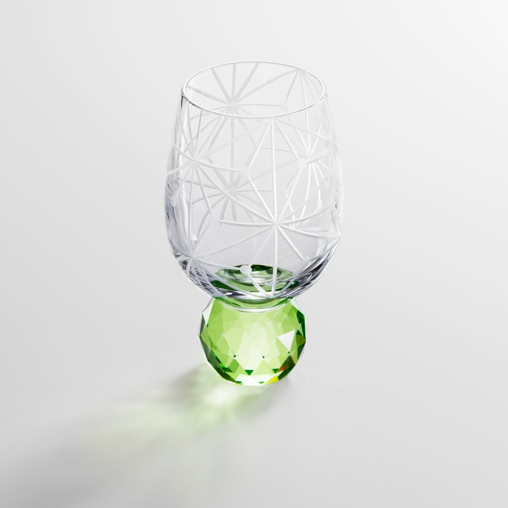 キラキラ東京切子　ぐい吞み　千代紙　ライトグリーン