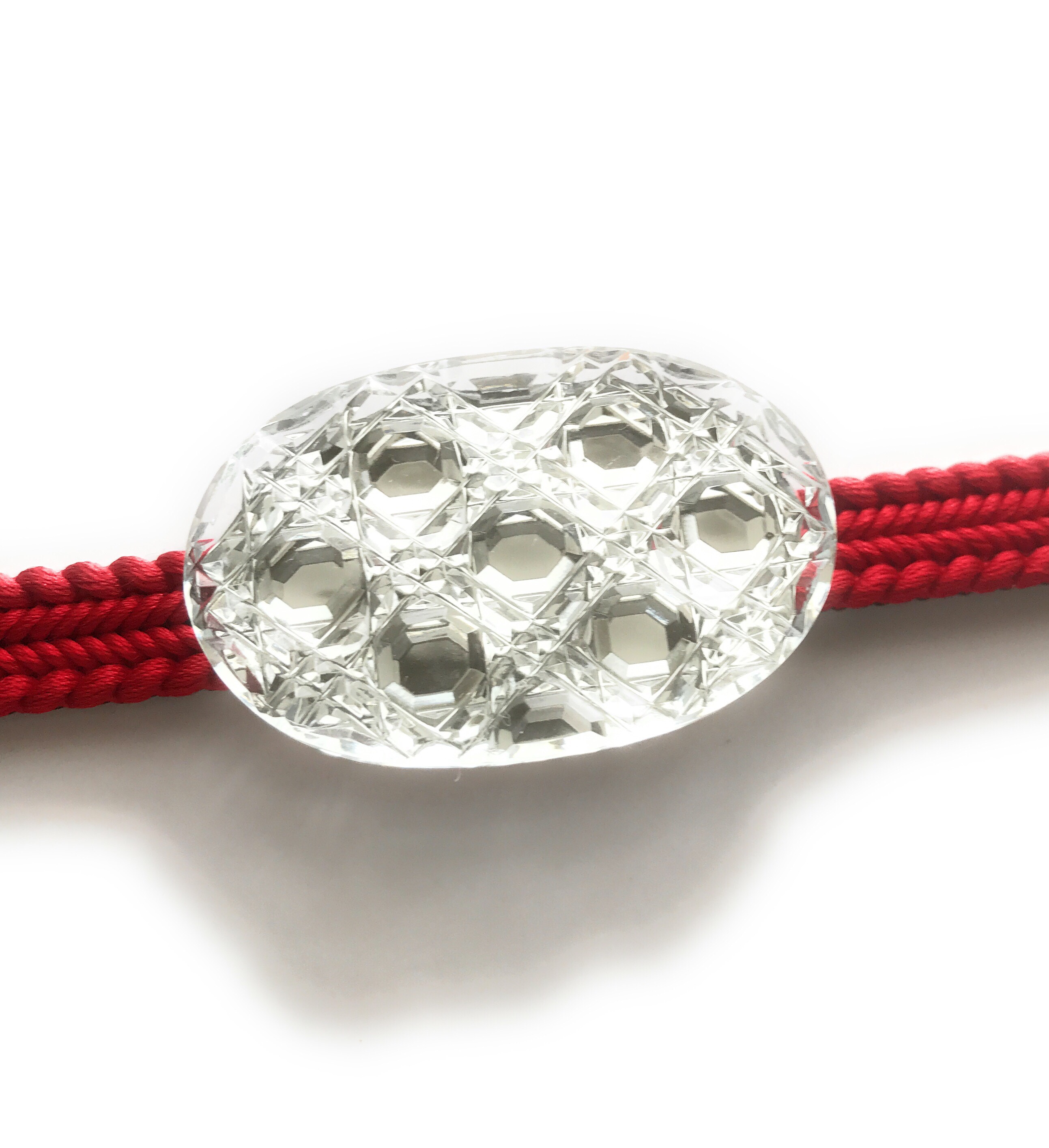 東京切子帯留め　reflection  オーバル　光籠目　クリアー