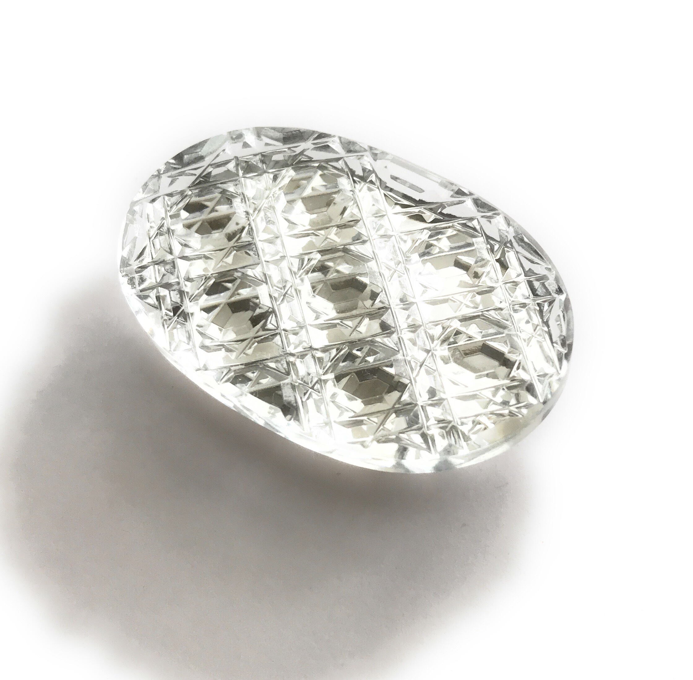 東京切子帯留め　reflection  オーバル　光籠目　クリアー