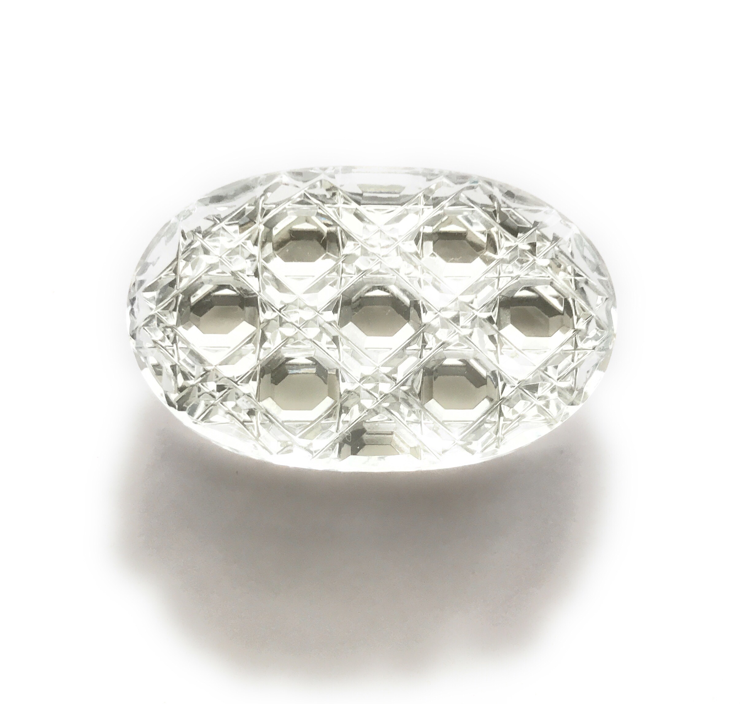 東京切子帯留め　reflection  オーバル　光籠目　クリアー