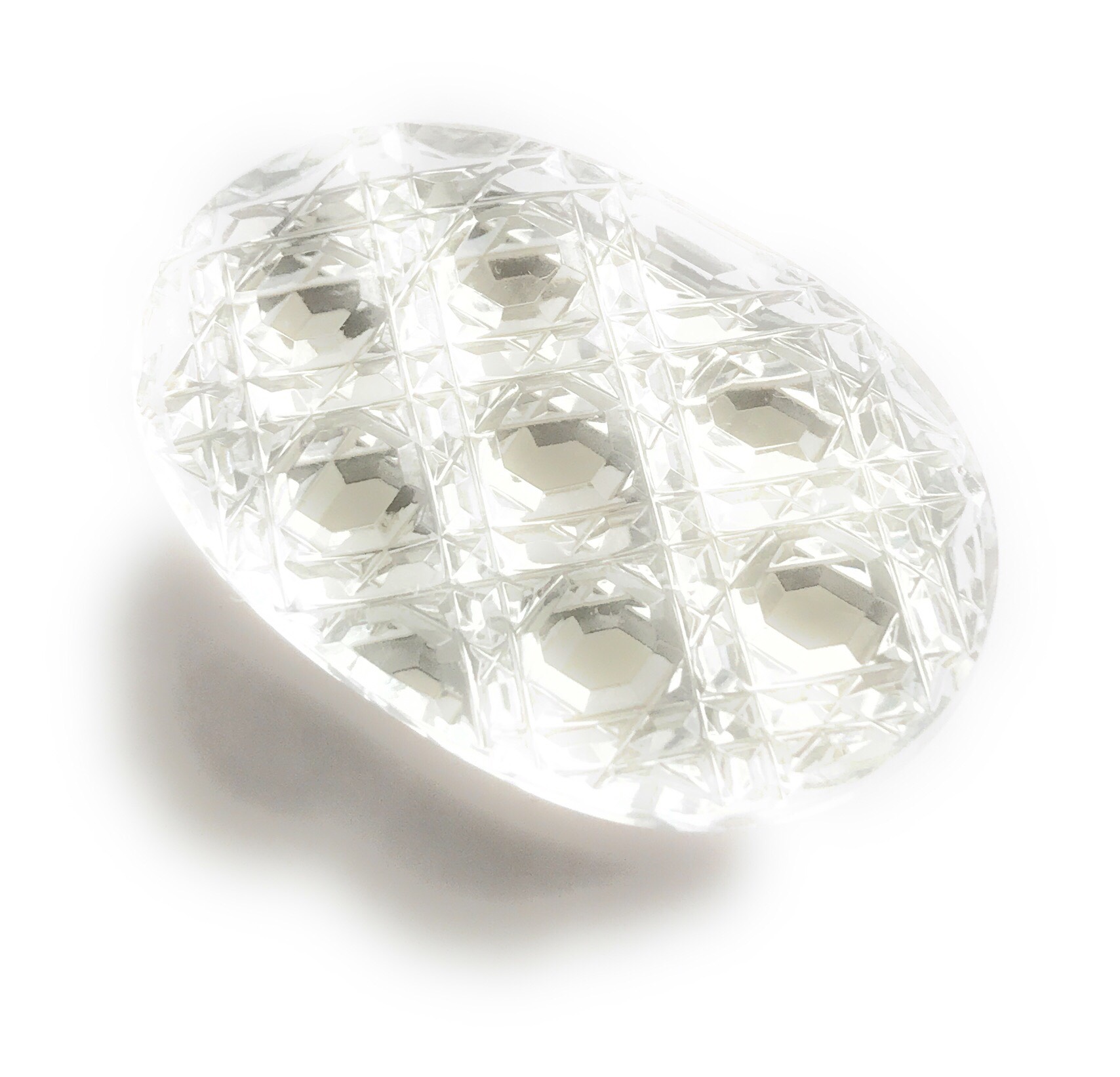 東京切子帯留め　reflection  オーバル　光籠目　クリアー