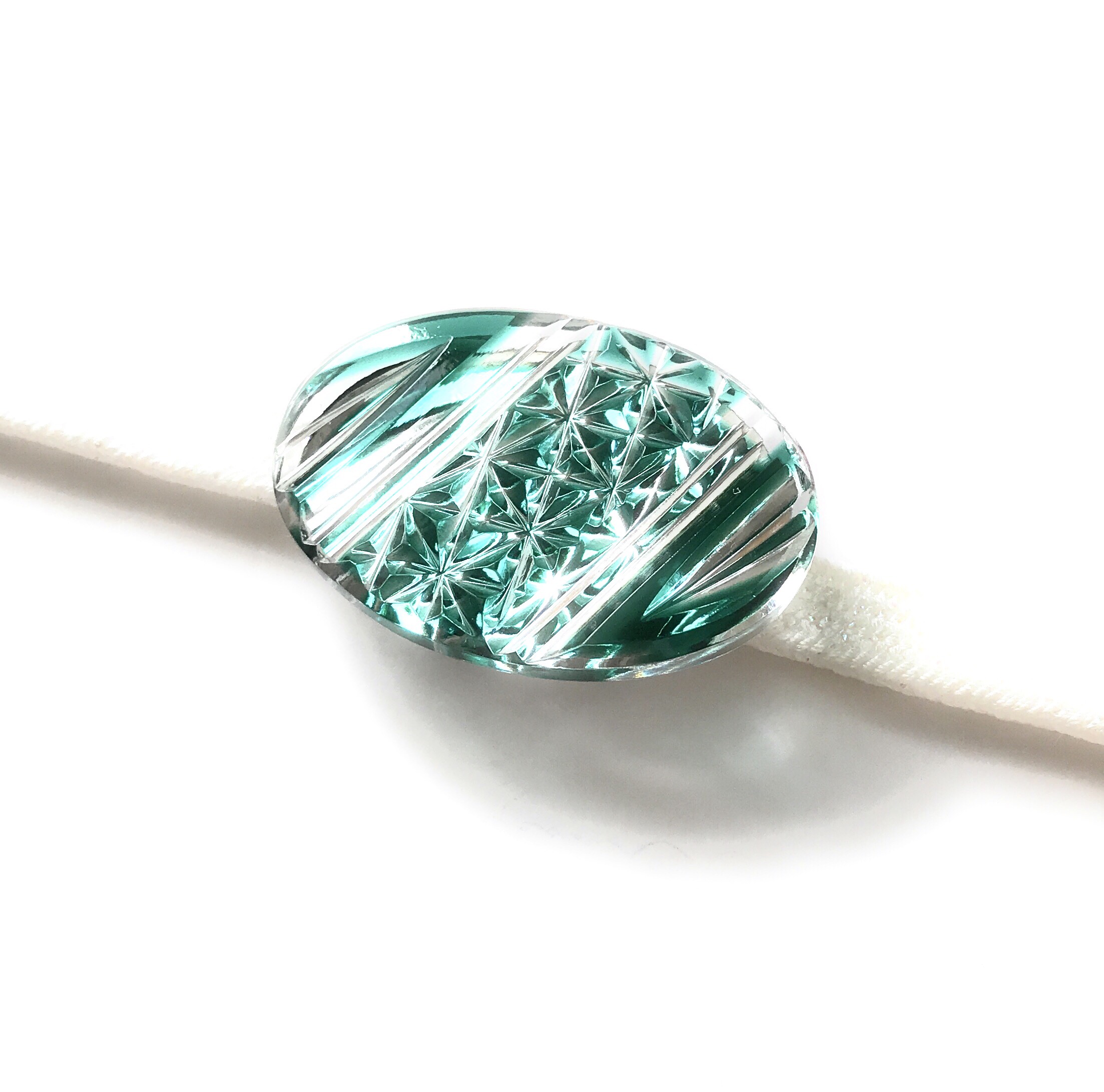 東京切子帯留め  Tradition  オーバル　ダーク・グリーン