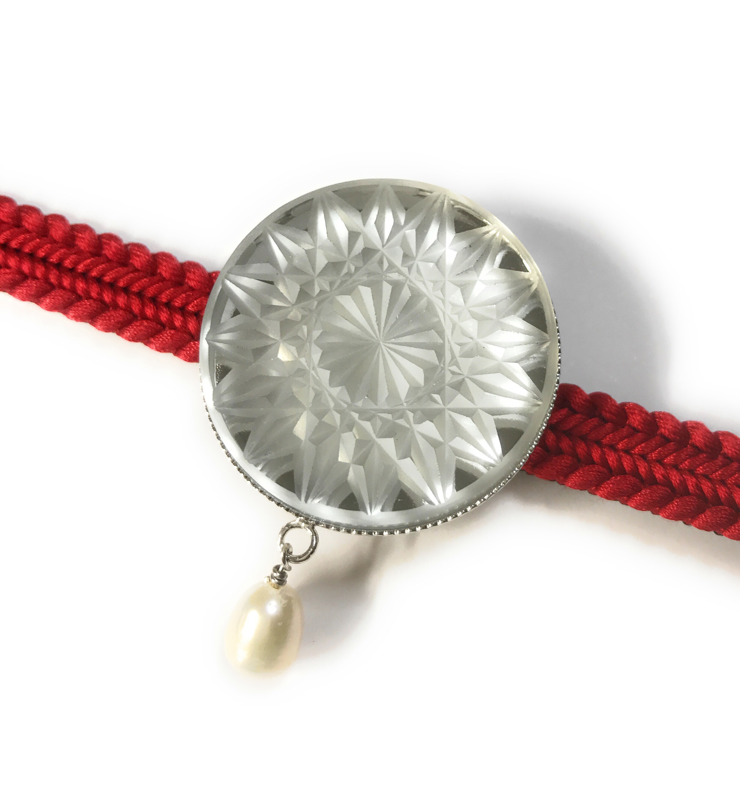 東京切子(花切子）帯留め　蜘蛛の巣 その参