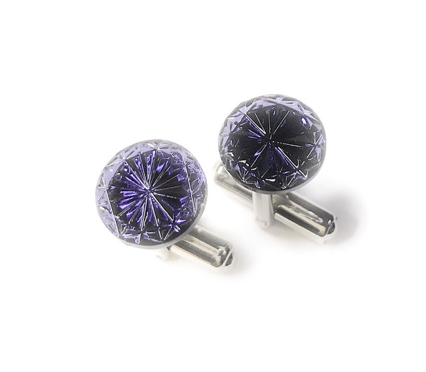 東京切子カフスボタン　菊　ステンド　紫