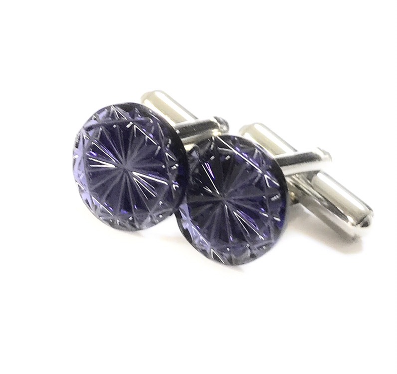 東京切子カフスボタン　菊　ステンド　紫