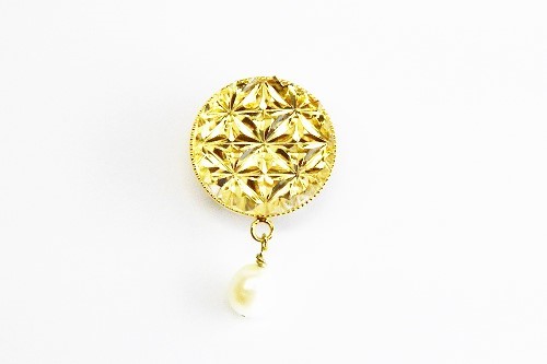 東京切子帯留め　麻姫（小）クリアーゴールド