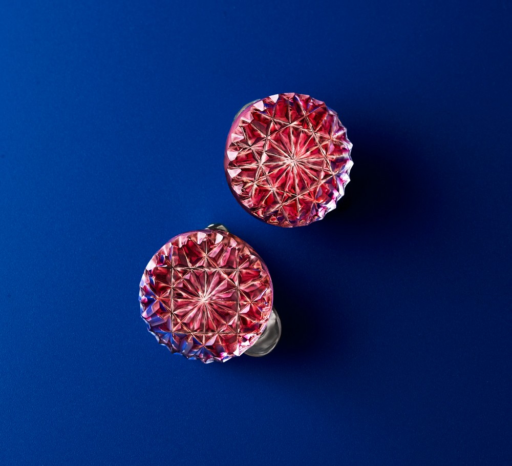 東京切子イヤリング　ひまわり　ライト金赤・ゴールド(クリップ型）