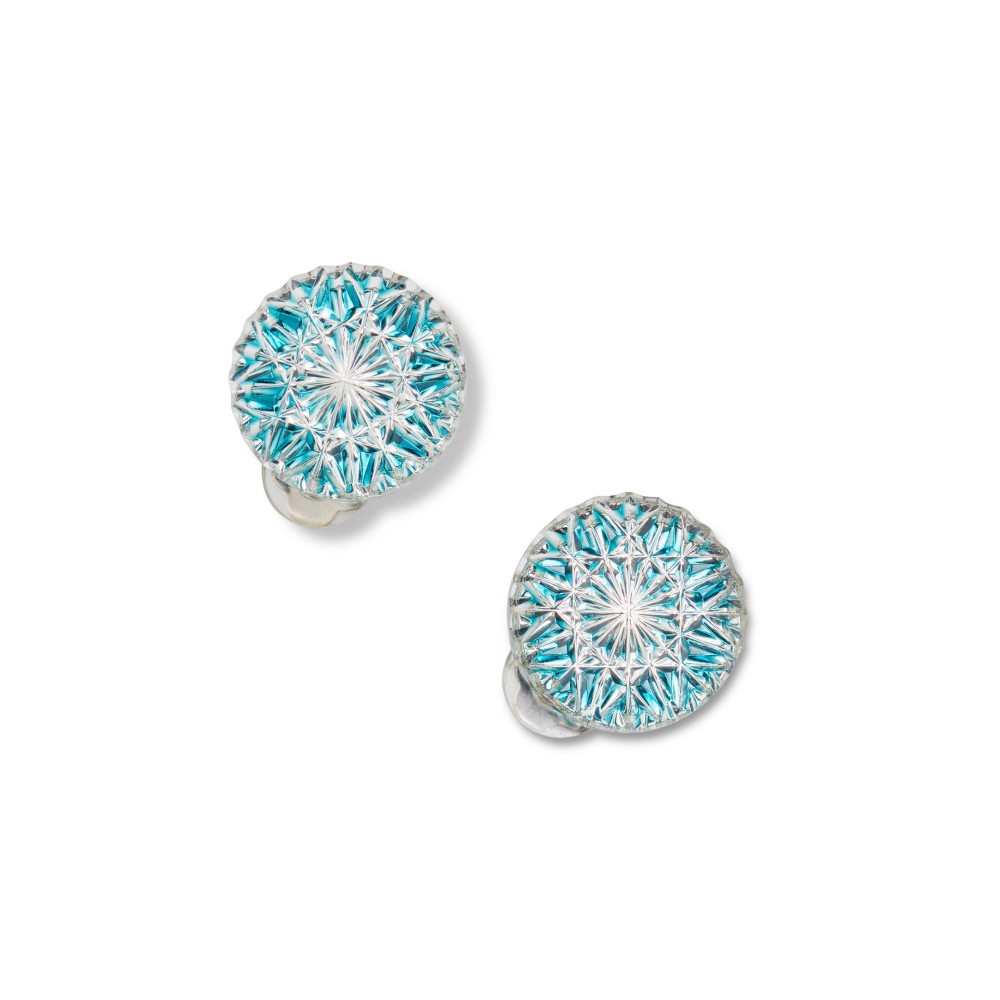 東京切子イヤリング　ひまわり　ダークブルー