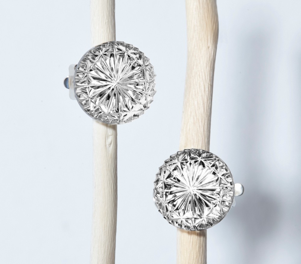 東京切子イヤリング　菊　クリアー（クリップ型）