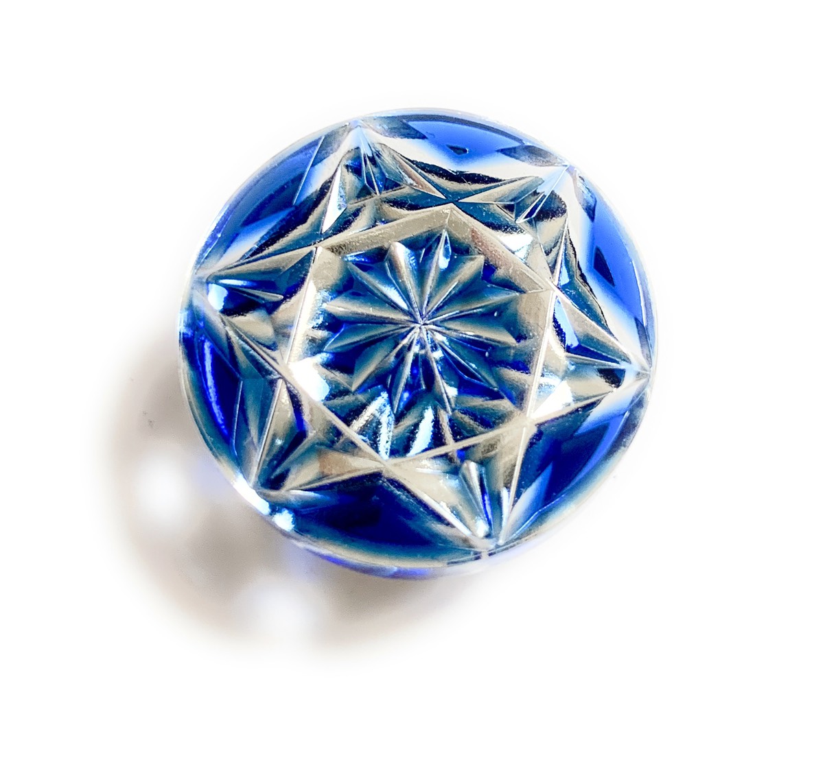 東京切子帯留  丸　六芒菊　ブルー