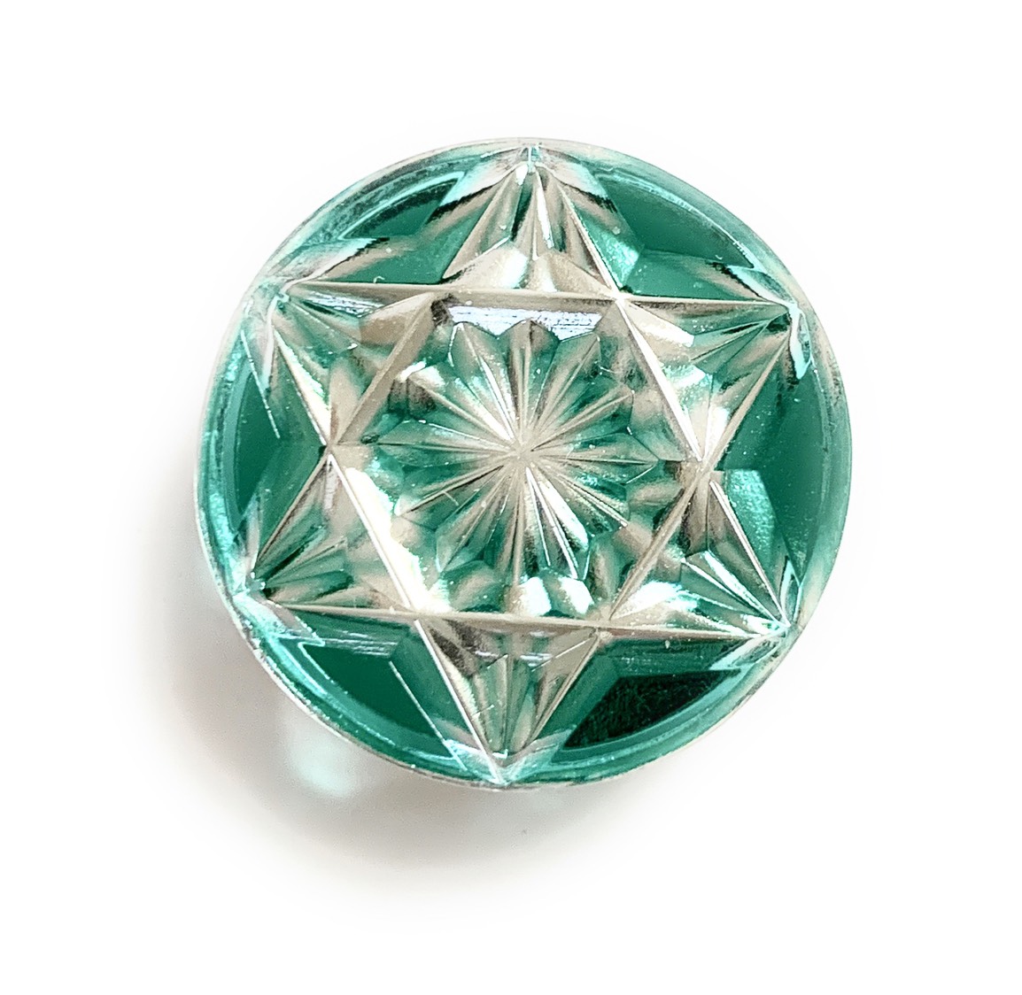 東京切子帯留  丸　六芒菊　ダークグリーン