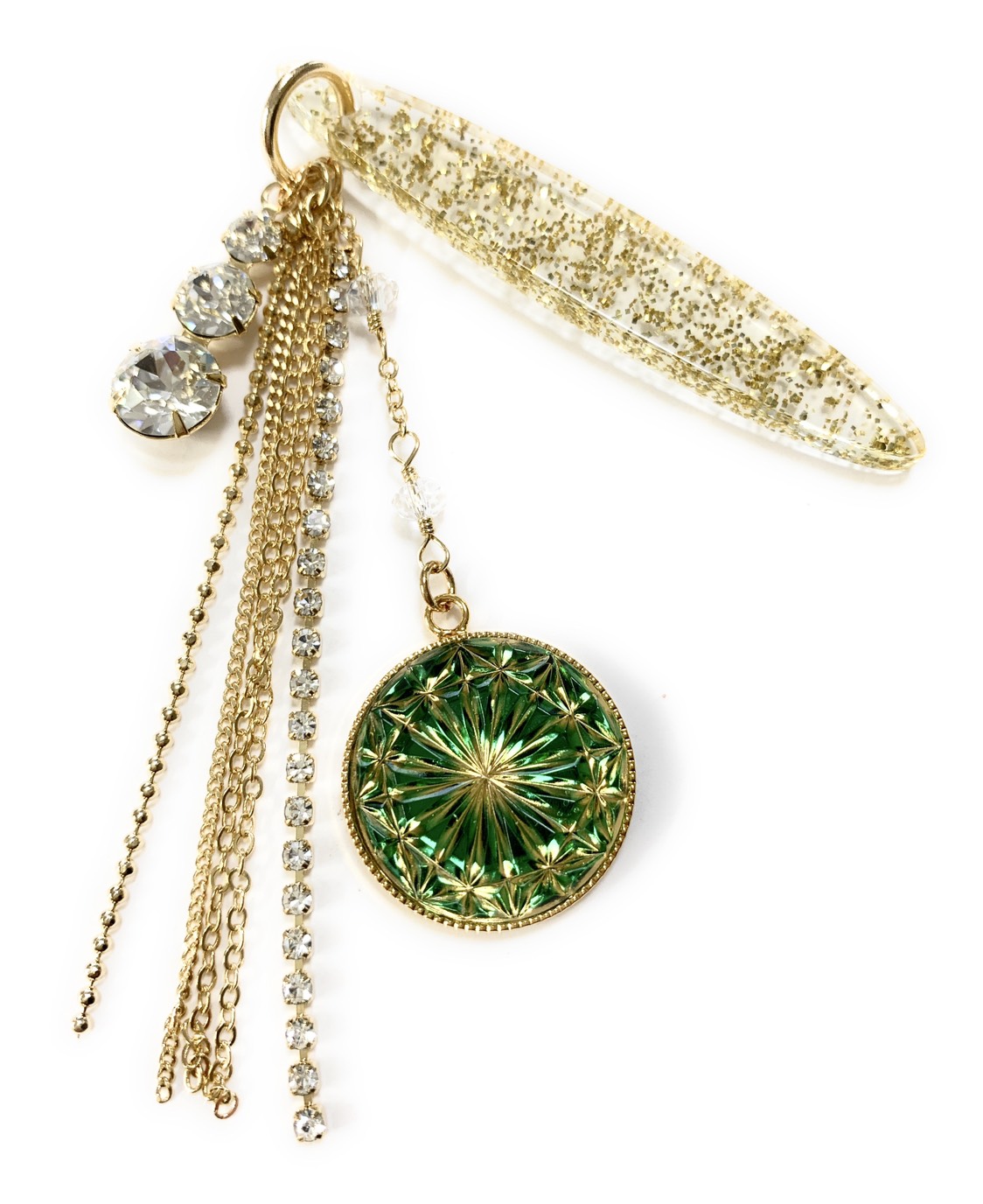 東京切子帯飾り　菊　ダークグリーン・ゴールド