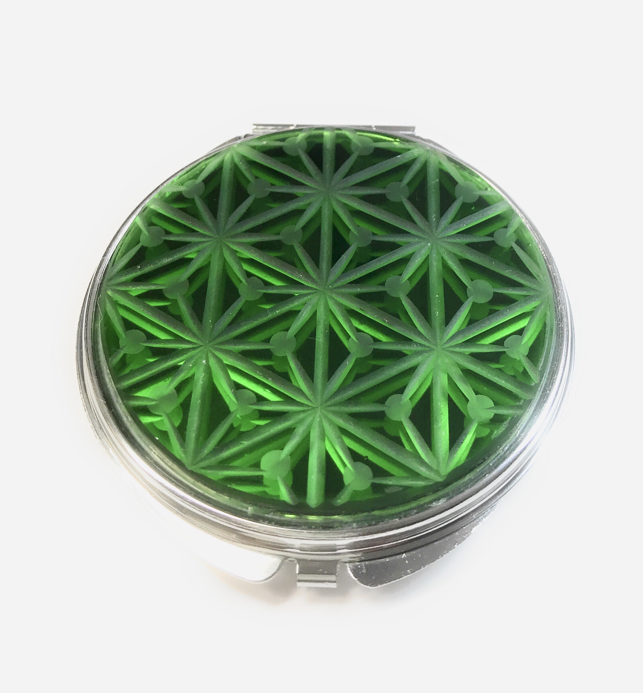 東京切子（花切子）コンパクトミラー　千代紙　緑　Futuristic　Silver