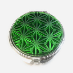 東京切子（花切子）コンパクトミラー　千代紙　緑　Futuristic　Silver 1枚目の画像