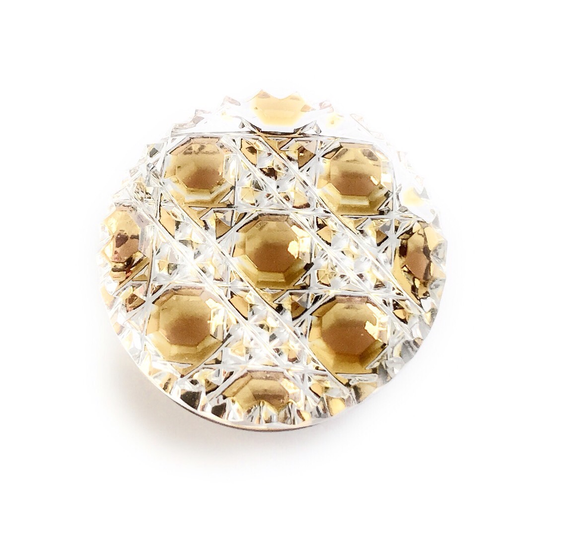 東京切子帯留め　丸　光籠目　アンバー