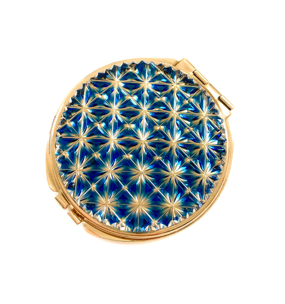 東京切子コンパクトミラー”Jewelry" 麻の葉　ブルー・ピンクゴールド 4枚目の画像